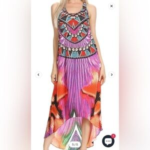 NWT Sakkas Aramis Printed Long Draped Accent O Ring Crisscross Maxi Dress